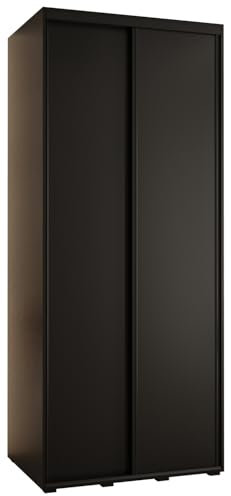 MEBLE KRYSPOL Davos 1 120 Schlafzimmerschrank mit Zwei Schiebetüren - Moderner Kleiderschrank mit Kleiderstange und Regalen - 235,2x120x60 cm - Schwarz Schwarz Schwarz