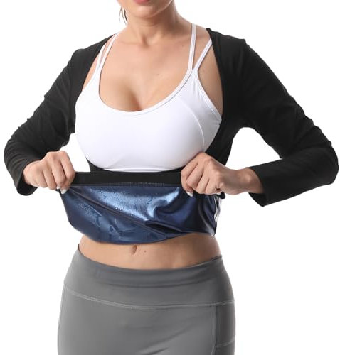 Vigorix Saunaanzug Shirt für Damen, Gewichtsverlust, Taillentrainer, Schweißweste, Workout, langärmelig, Fitness, Bodyshaper