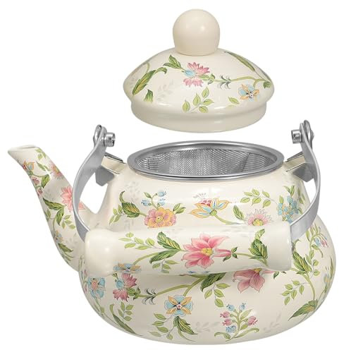 Emaille-Teekessel Herd Porzellan-Emaillierter Teekessel Vintage- Retro- Mit Teesieben Für Losen Tee