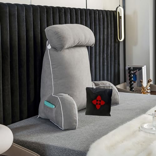DOMOJT Rückenkissen mit Armlehnen mit Abnehmbarer NackenstüTze - lendenkissen - lesekissen für Bett - Sofa - bettsessel Rückenlehnenkissen - Kissen zum anlehnen im Bett - stützkissen zum lesen