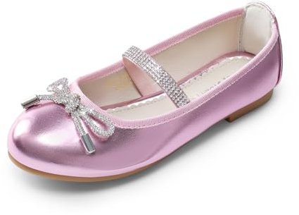DREAM PAIRS Girls Ballet Flats Slip-on Flower Bow Kids Party Shoes,Size 3 Big Kid,Pink,SDFL2409K