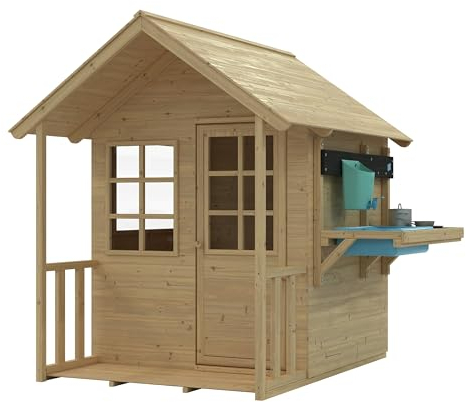 TP Toys Lavender Cottage Playhouse With Deluxe Mud Kitchen Accessory - TP Deluxe Mud Kitchen, Perspex Window And Door, Fitted Wooden Floor. Pitched Roof And Veranda. FSC Certified Wood - 18+ Months