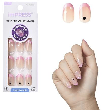 imPRESS Modern French Press-On Nails, No Glue Needed, Pink Tips, Short Oval, 33 Ct.