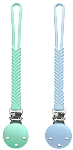 SALVAYRO Catenella Portaciuccio Silicone per Bambini (Kit da 2), Maschio e Femmina – Clip Adattatore per Ciucci Massaggiagengive con Cordino per Neonato Doccia, Ideale per Neonato.