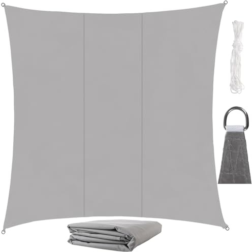 Sonnensegel Quadratisch 3,6x3,6 m für zuverlässigen Sonnenschutz Wasserdicht inkl. Befestigung Garten Strand Camping 23165, Farbe:Grau