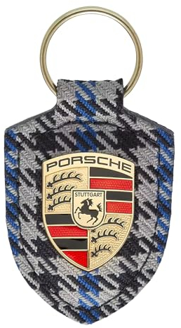 Porsche Pepita Sally Wappen Schlüsselanhänger aus Leder, Mehrfarbig