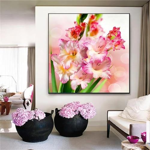 Jinmer 5D Orchid Flower Diamond Art for Adults,DIY Full Drill Diamond Painting Gladiolus Square Diamond Arts Kits Rhinestone Cross Stitch Embroidery Painting Home Wall Decorations Gifts 30x30cm