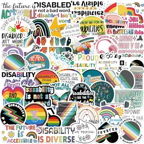 Affoto Disability Pride Aufkleber für Laptop (50PCS),Geschenk für Kinder Jugendliche Erwachsene Jungen,Disability Pride Wasserdicht Vinyl Aufkleber Stickers für Scrapbook,Skateboard,Auto,Gepäck