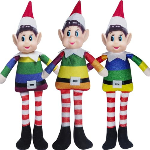 Dazhtu Weihnachtself 3er Set Vinyl Faced Naughty Elf Doll Elfie Jungen Elvie Mädchen mit Beinen, weichem Körper und Vinylkopf, langbeiniges weiches Plüschtier(26cm