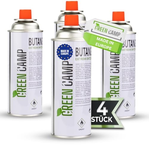 Green Camp ® Gaskartuschen 227g [Made IN Europe] ideal für Gaskocher, Gasheizung, Gasbrenner, Unkrautbrenner oder Campingkocher - Butan Gaskartusche Typ MFS – 1A (4X Gaskartuschen)
