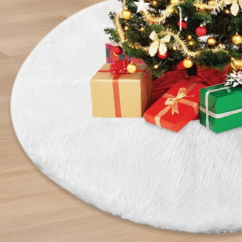 Sensong Gonna per Albero di Natale, Tappeto per a Fiocchi di neve, Coperta Artificiale di Peluche, Gonna per Albero di Natale per la Decorazione di Feste (Bianco, 120CM)