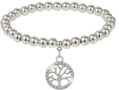 MILAKOO Arbre de Vie Bracelet Femme 6mm Stretch Argent Bead Bracelets pour Femmes Perles Bracelet avec Arbre de Vie Pendentif Bracelet
