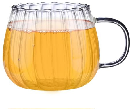 Tasses À Citrouille En Verre - Tasses À Citrouille Transparentes Avec Poignée | Tasse À Thé Classique À Rayures Verticales | Tasse À Citrouille D'Halloween | Tasses À Café Et À Thé Antidérapantes