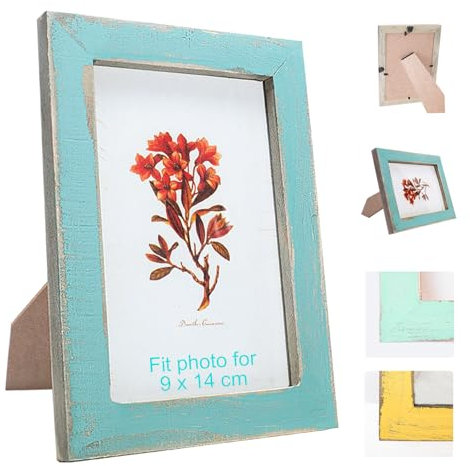 ZFKXGS Foto Bilderrahmen Holz Vintage 9 x 14 cm Fotorahmen Holzrahmen Posterrahmen Wechselrahmen zum Vertikalen Oder Horizontalen Aufhängen Aufstellen Posterrahmen Collage Wanddeko (Shabby Blau)