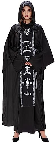 Rrongwn Mittelalter Umhang Damen Cosplay Robe Unisex Kapuzenumhang Retro Vampir Hexe Schwarz Halloween Kostüm Halloween Maskerade Party Cosplay Kostüme Mit Kapuze Erwachsene Cosplay Party Outfit