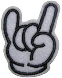 Gestickter Aufnäher zum Aufbügeln, Motiv: Weiße Hand mit Hörnern