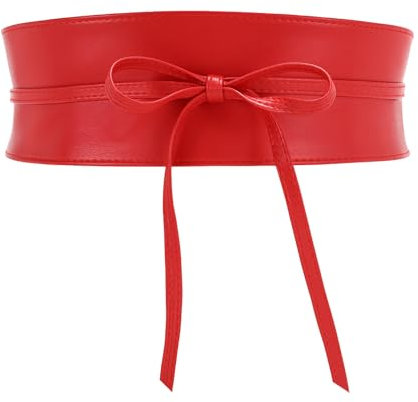 JasGood Damen Breiter Obi Gürtel Damen Taillengürtel Breiter Wickelgürtel Taille Band zum Schnüren Hüftgürtel Bindegürtel für Kleid,Rot,72cm