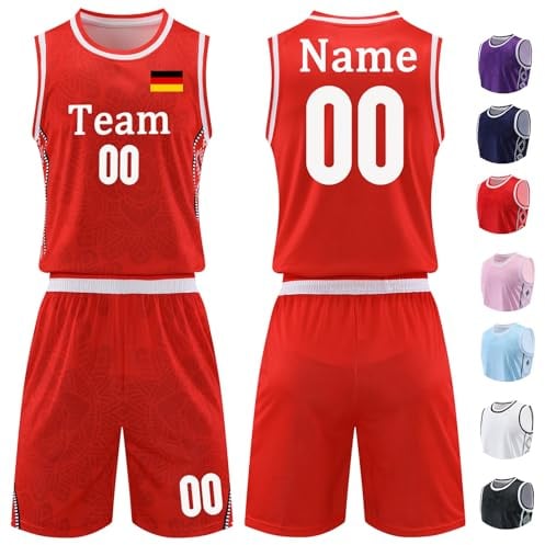 Basketball Trikot Jersey Shirt und Shorts Personalisiert für Erwachsene Kinder Basketball Set Basketball ärmelloser Anzug Basketball Sportbekleidung Basketball Geschenke für Jungs Herren Mädchen
