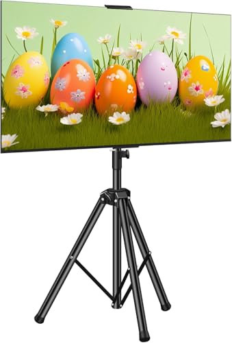 Portable TV Tripod Stand with Adjustable Angle Outdoor TV Stand with Top Shelf, Universal TVs Tripod for 30-55 in LCD LED Flat Screen TVs Display Floor Stand with No Drilling Needed