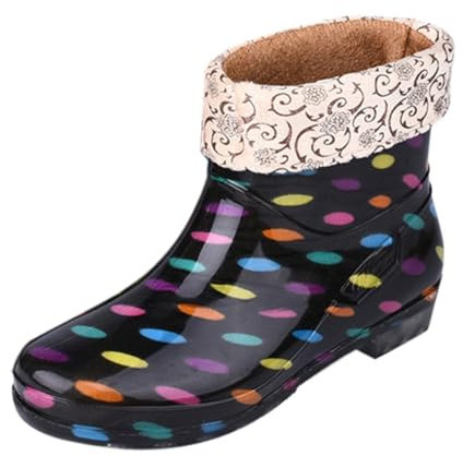 Generico Botas de goma de mujer lluvia bajas a prueba de viento, botines de lluvia para mujer acolchadas con pelo botas cortas medianas altura de trabajo botas de agua de invierno cómodas Chelsea