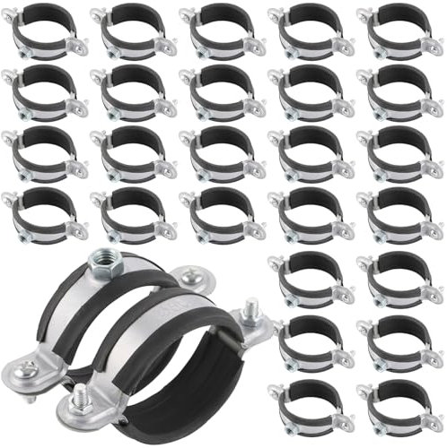 Oungy 100 Stück Rohrschellene 50mm-55mm / 1.96-2.16 Rohrschellene Stahl verzinkt mit Gummieinlage, M8 Rohrschellen Edelstahl, Rohrschellen Schalldämmeinlagen