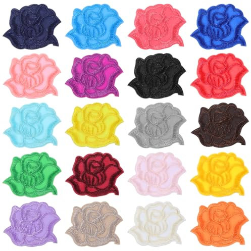 Qianyu Lot de 20 écussons thermocollants - En tissu - Motif rose - Pour réparation de vêtements, vestes, jeans, pulls, chapeaux, chaussures, sacs