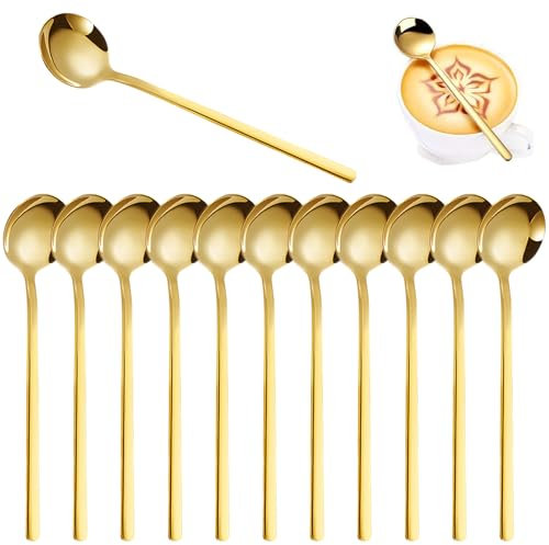 12 Stücke Gold Kaffeelöffel, 13cm Teelöffel Gold Edelstahl Kleiner Dessertlöffel Classic Kaffeelöffel, Kuchen Löffel für Dessert, Kaffee, Eis, Zuhause, Restaurant, Hotel, Hochzeit, Party, spülmaschine