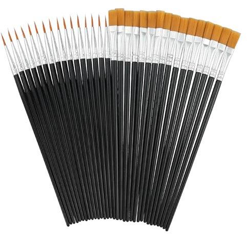 32 Stück Pinsel Set, 15 Runde Pinsel und 15 Flache Pinsel Nylon Acrylfarben, Gemälde Liebhaber und Erwachsene zum Zeichnen Basteln