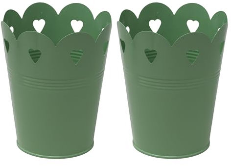 Blue Whale Gifts Metal Flower Plant Pots with Heart Cutout Design - Sage Green - Set of 2