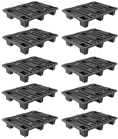 Catolo Lot de 10 demi-palettes légères, 80 x 60 cm, noir, palette industrielle avec structure grillagée en plastique semi-plastique 80 x 60 cm