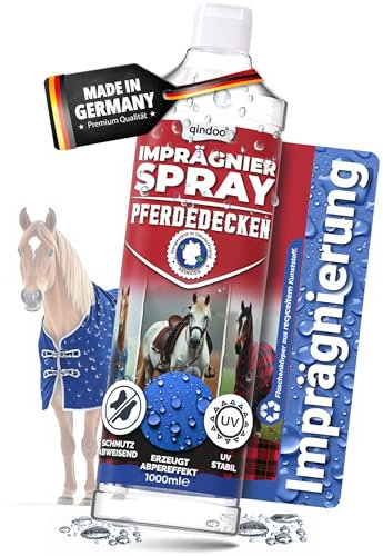 Qindoo Imprägnierspray Pferdedecken – Wasser- & Schmutzabweisender Schutz für Tier- u. Pferde Decken, Atmungsaktiv, PFC frei, Made in Germany, Nachfüll 1 Liter