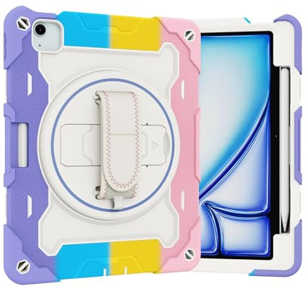 Bolsas y fundas para tabletas y PC Funda infantil compatible con iPad Air de 11 pulgadas (M3 2025 7.ª generación/M2 2024 6.ª generación), con soporte elástico multiángulo y correa de mano giratoria aj
