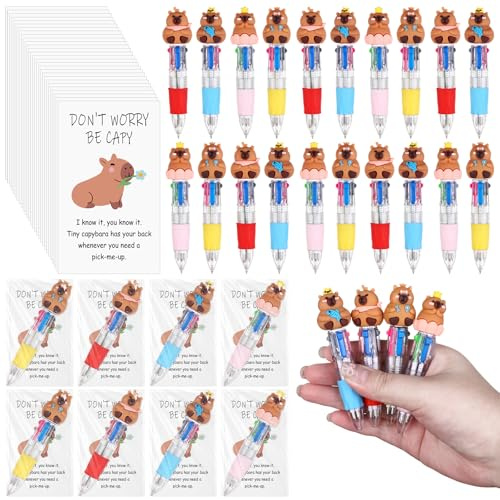 20 Sets Capybara Stationery Party Gifts Capybara 4-in-1 Ballpoint Pens | with Emotional Support Cards Employee Appreciation Gifts for School Staff Coworkers Classroom Inspirational Gift for Learners