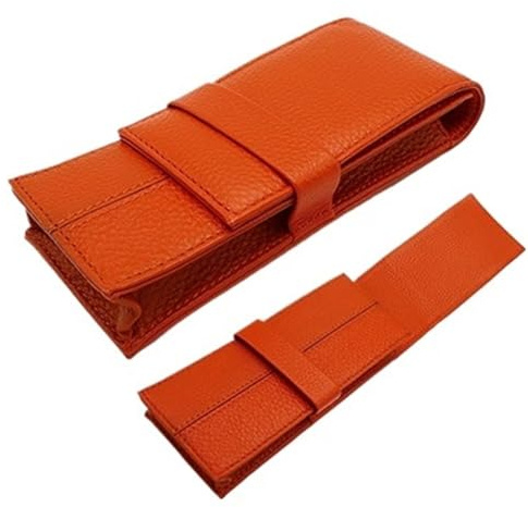 AHIOJEGX Stifteetui Leder Füllfederhalter for 3 Stifte, Bleistifttasche, Bürozubehör(Orange)