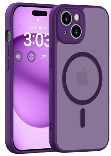 ORDA für iPhone 15 Hülle, Kompatibel mit MagSafe, Dunkel Violett | Vollständiger Kameraschutz, Stoßfest Kratzfest Haltbarkeit, Transluzente Rückseite, Matt Magnetische Handyhülle