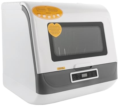 HUOMMGS Mini Geschirrspüler 4-6 Maßgedecke Tischspülmaschine 800W Tischgeschirrspüler mit 3 Reinigungsmodi Tischplatte Spülmaschine mit Wasserschlauch Camping Spülmaschine für Schlafsäle (Weiß)