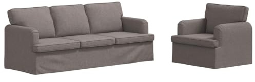 XHNIFBN Taupe Ecksofa 144×80×85 cm Stoff Schwarze Kunststoffbeine Metallgestell Holzarmlehnen