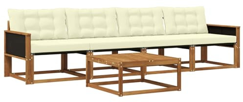 vidaXL Outdoor-Sofagarnitur mit Kissen 5 pcs Natur und Creme, Garten, modernes Outdoor-Sofa, Lounge-Set für die Terrasse, stylisches Möbel, bequemes Sitzen
