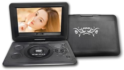 13 Inch HD Portable Rotating Screen Smart TV VCD DVD Player Mini TF Card USB Video Rechargeable Television for Car and Kids(6X Black)