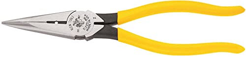 Long Nose Side Cutting and Wire Stripping Pliers, Heavy Duty, 20 cm Klein Tools D203-8N, Yellow handle