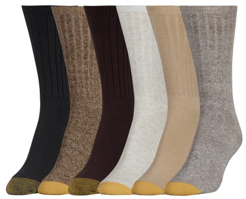 GOLDTOE Women's Casual Texture Crew Socks, Multipairs, Brown Assorted (6-Pairs), Shoe Size: 6-9