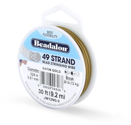 Beadalon 0.61 mm Diameter 9.2 m Reel 49 Strand Wire, Satin Gold