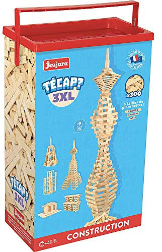 Jeujura -Tecap Baril de Planchettes 3XL - 300 Pieces - Jeu enfant - Jeu pour s'amuser en famille - A partir de 4 ans - Format 3XL 3 tailles de planches pour 3 fois plus de construction - 8323