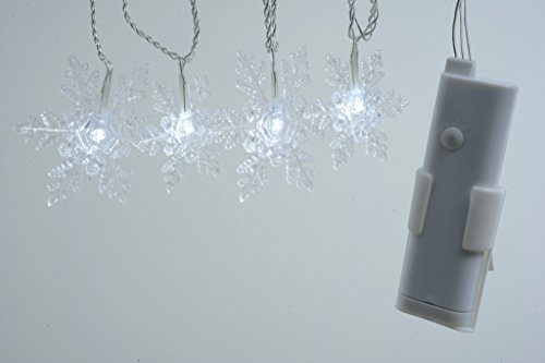 Kaemingk LED Durawise Schneeflockenkette, aussen, Batteriebetrieben, 24 kaltweiße LED, transparentes Kabel, 3.45 m, 6-Stunden Timer 497095