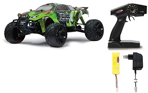 JAMARA 053370 Veloce Monstertruck 1:10 4WD NiMh 2,4G LED Ferngesteuertes Auto Allrad, Elektroantrieb, Akku, 35Kmh, Aluchassis, spritzwasserfest, Öldruckstoßdämpfer, Fahrwerk einstellbar, fahrfertig