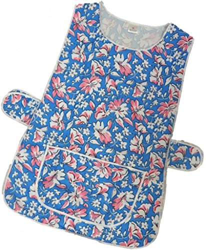 HDUK Ladies Floral Home/Work Tabard (Tabbard) Apron with Single Large Front Pocket, White Piping and Side Fastening Button Tabs (UK 16/18 (OS), Royal Blue Floral)