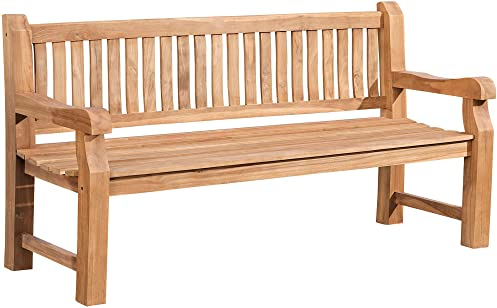CLP Teakbank Jackson V2 I Wetterfeste Holzbank mit Rückenlehne I Stabile Gartenbank aus massivem Teakholz, Farbe:Teak, Größe:180 cm