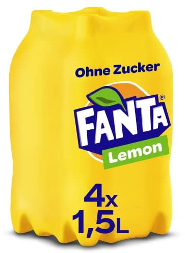 Fanta Lemon Zero - fruchtig-spritzige Limonade mit Zitronen-Geschmack - null Zucker und ohne Kalorien - erfrischender Softdrink in Einweg Flaschen (4 x 1500 ml)