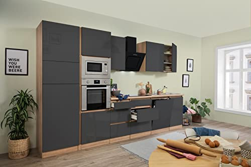 respekta Küche Küchenzeile Küchenblock grifflos Eiche Grau Lorena 345 cm
