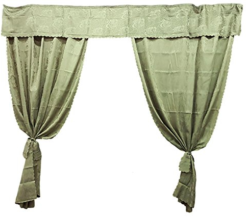 Fertiggardine Jacquard 5-teilig mit Volant, 320cm x 250cm Gardine Blickdicht mit Kräuselband (Oliv grün)